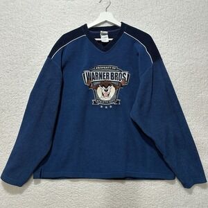 Vintage 90s Warner Brothers Embroidered Tasmanian Devil Taz Fleece Sweater Sz XL
